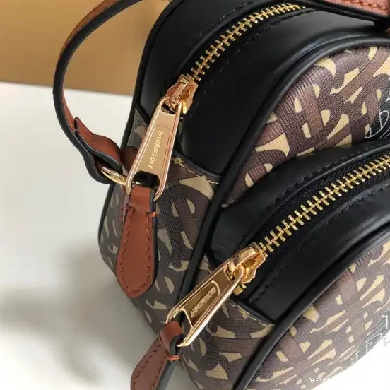 Official First Bag Ru Bag Stripe Camera Medium BURBERRY E-canvas Monogram 0516